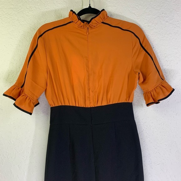 MARCOBOR Orange‎ & Black Tiana Ruffle Midi Pencil Dress - NWT - Picture 10 of 15